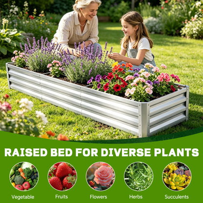 8×2×1ft Galvanized Metal Raised Garden Bed, 2FT Deep Root Elevated Planter Box Steel Large Vegetable Flower Bed Kit