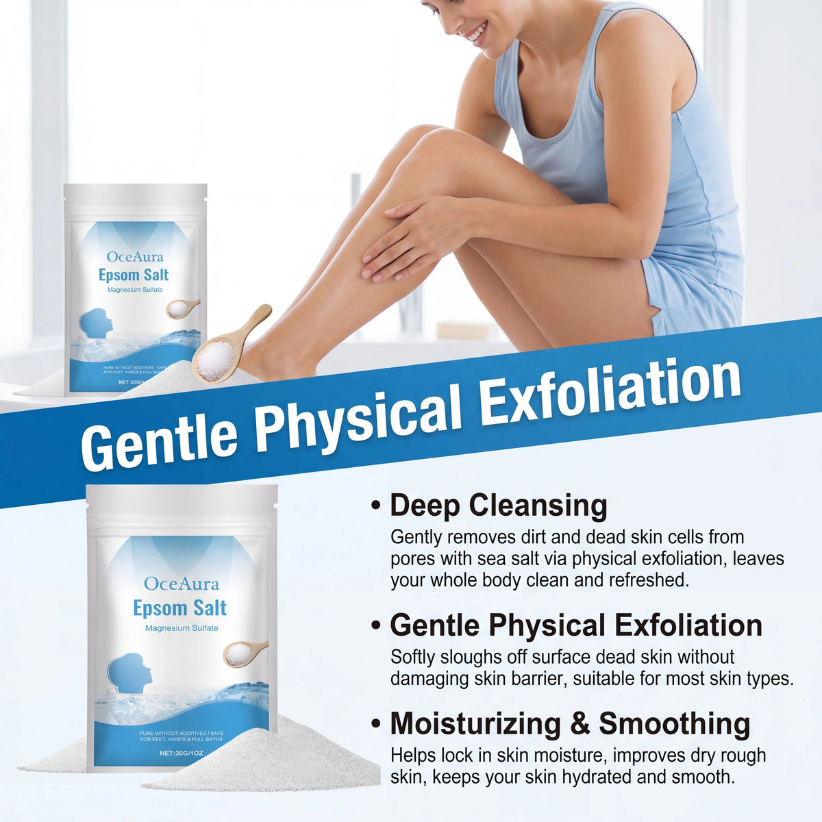 Pure Epsom Salt Magnesium Sulfate for Foot Hand Full Body Bath Soothing Relaxing Moisturizing Skincare