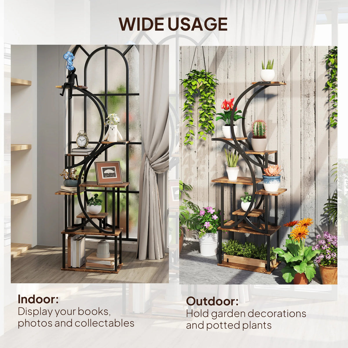 8-Tier Plant Stand, 62inch S-Shaped Plant Stands, Carbonized Treatment