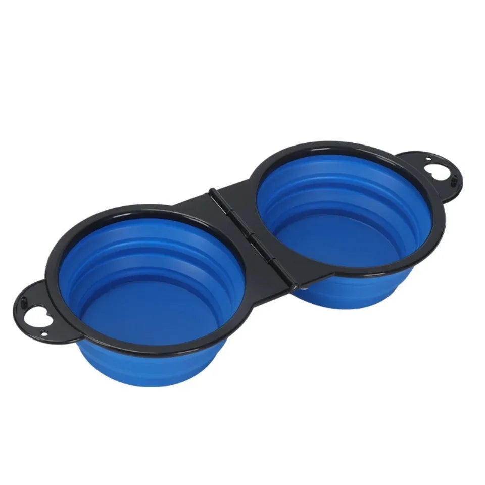 2 in 1 Collapsible Dog Cat Travel Double Bowl Folding Food Water Portable Hangable Feeder for Outdoor