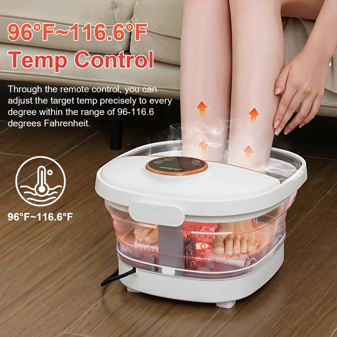 Collapsible Foot Spa Massager Electric Foldable Soaker Tub with Remote Control 24 Heating Levels 6 Massage Rollers Surfing