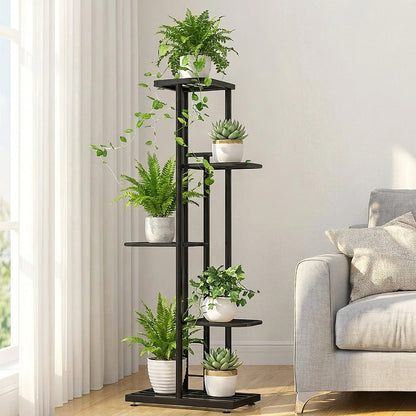 Zoyiancy 5 Tier Black Metal Plant Stand, Narrow Indoor Outdoor Plant Rack With Grid Shelves For Balcony Corner