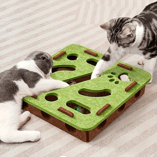 New Interactive Cat Toy, Cat Puzzle With Maze Tunnel And Bell Ball, Durable Felt Material, Battery-Free, Suitable For Indoor Cats