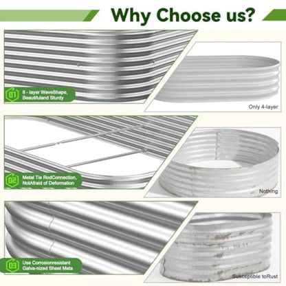 3 Pack Raised Beds for Gardening Corrugated Galvanized Steel Raised Outdoor Above Ground Garden Bed for Vegeta