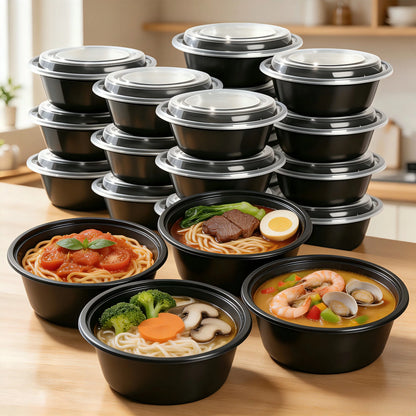 30 Sets Black Reusable 28oz Meal Prep Containers, Washable Plastic To-Go Food Boxes, Daily Meal Storage