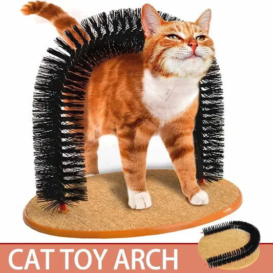 Cat Toy Arch Self Groom Pamper Feline with A Massage Rubbing Brush and Scratching Pad Interactive Toys