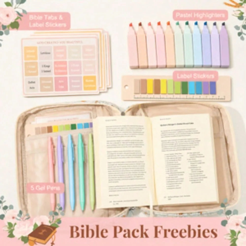 Women's Bible Cover Case – Bible Study Supplies – Bible & Journal Set – Portable Book Case – Includes Bible Highlighters – Christian Gift