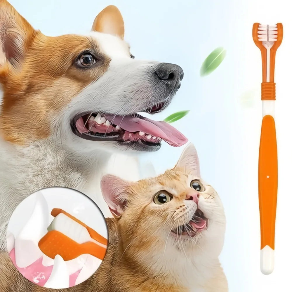3-Sided Pet Toothbrush Dog Removing Bad Breath Tartar Cleaning Mouth Pet Cat Dental Care
