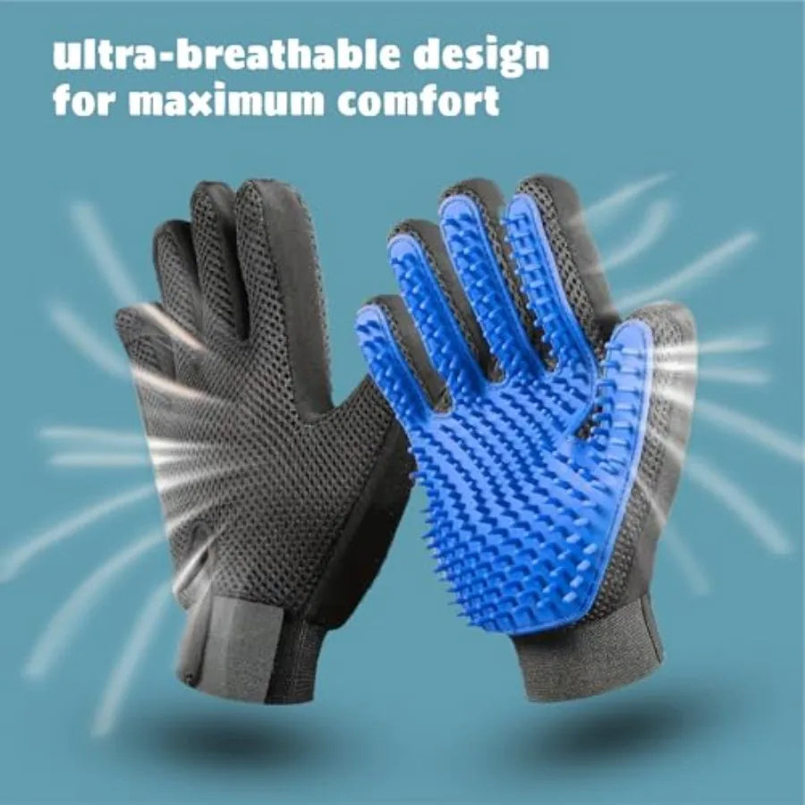 Pet Grooming Gloves Efficient Dog and Cat 2-in-1 Deshedding and Massage Mitt for Bathing, Washing