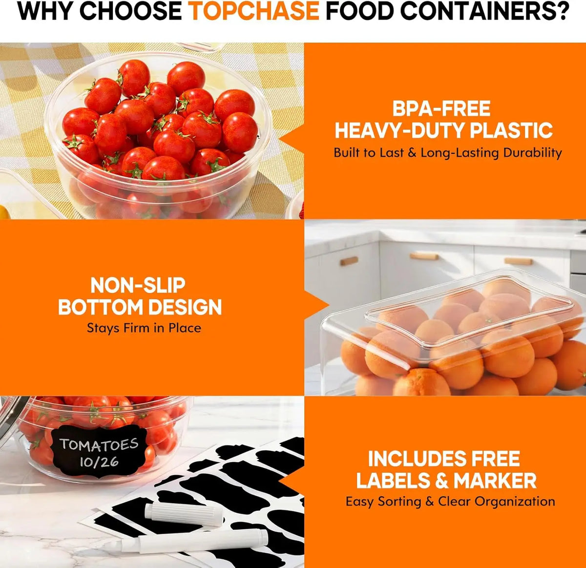 50 PCS Food Storage with Lids (25 Containers & 25 Lids) - Reusable Plastic for Kitchen Storage and Organization BPA-Free Leakproof with Labels & Pen