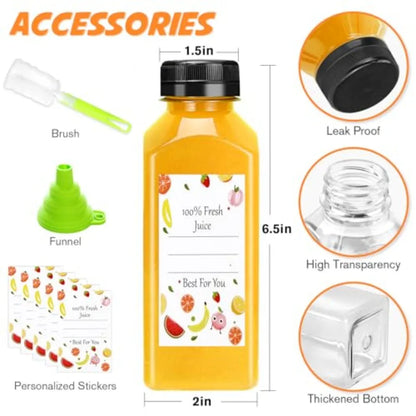 Juice Bottles with Lids, 6 pcs Plastic Juice Containers with Caps Reusable for Juice Milk Coffee Water