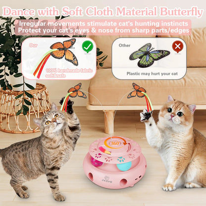 4-in-1 Interactive Cat Toys for Indoor, Automatic 6 Holes Mice Whack-A-Mole, Fluttering Butterfly, Track Balls, USB