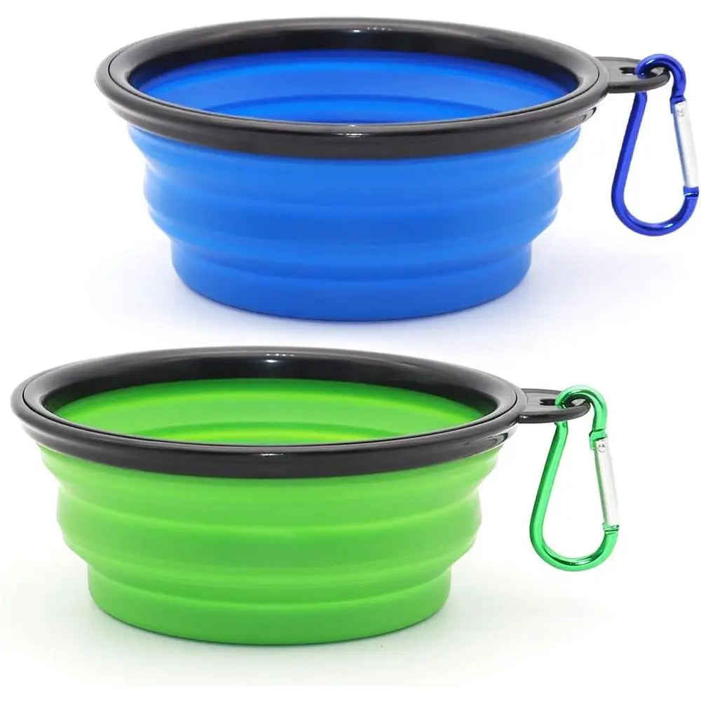 Collapsible Pet Bowls, 2-Pack, Portable Feeding Water Dish for Dogs and Cats, Travel-Friendly with Carabiners (Small, Blue & Green)