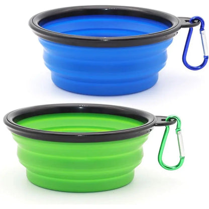 Collapsible Pet Bowls, 2-Pack, Portable Feeding Water Dish for Dogs and Cats, Travel-Friendly with Carabiners (Small, Blue & Green)