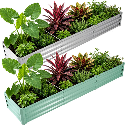 8×2×1ft Galvanized Metal Raised Garden Bed, 2FT Deep Root Elevated Planter Box Steel Large Vegetable Flower Bed Kit