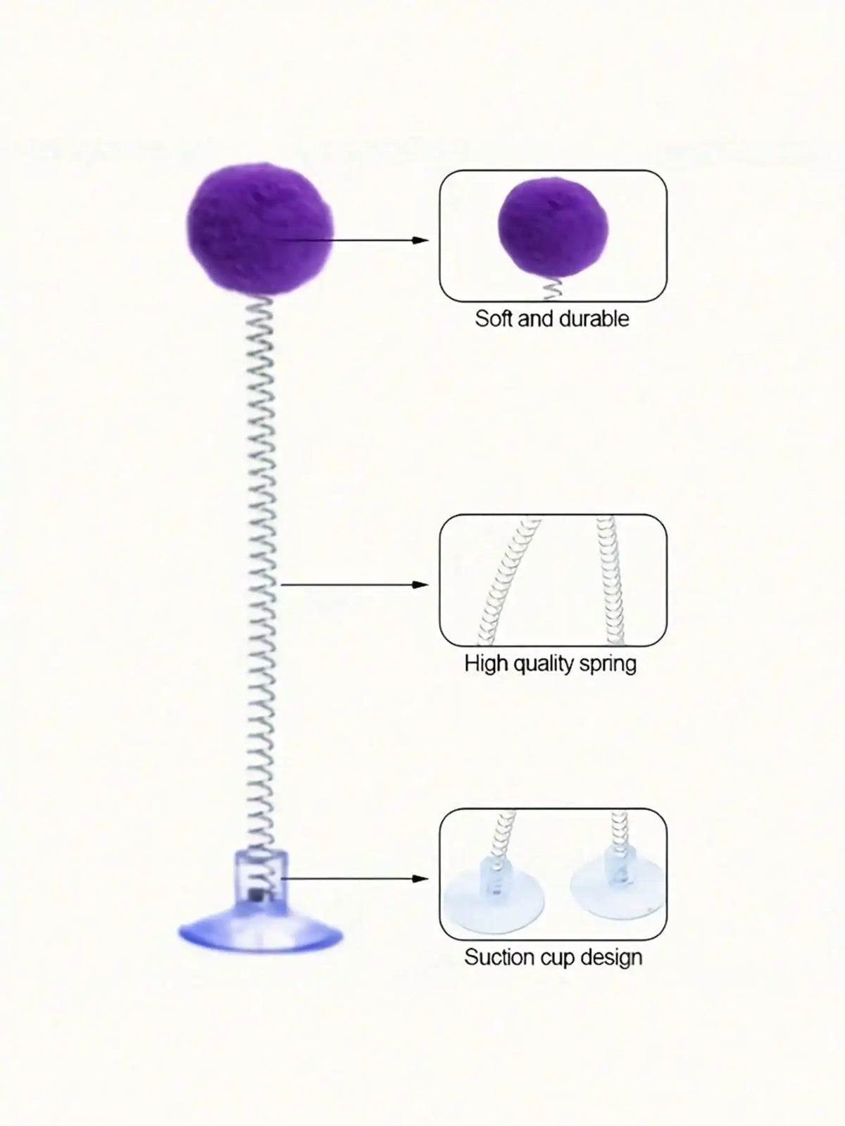 Interactive Cat Toys, Includes Plush Ball, Metal Spring Teaser Wand And Suction Cup Base, Bright Color Durable Design, Battery-Free, Suitable For All Cat Breeds, Stimulates Hunting Instincts And Play Interest, Simulated Hunti