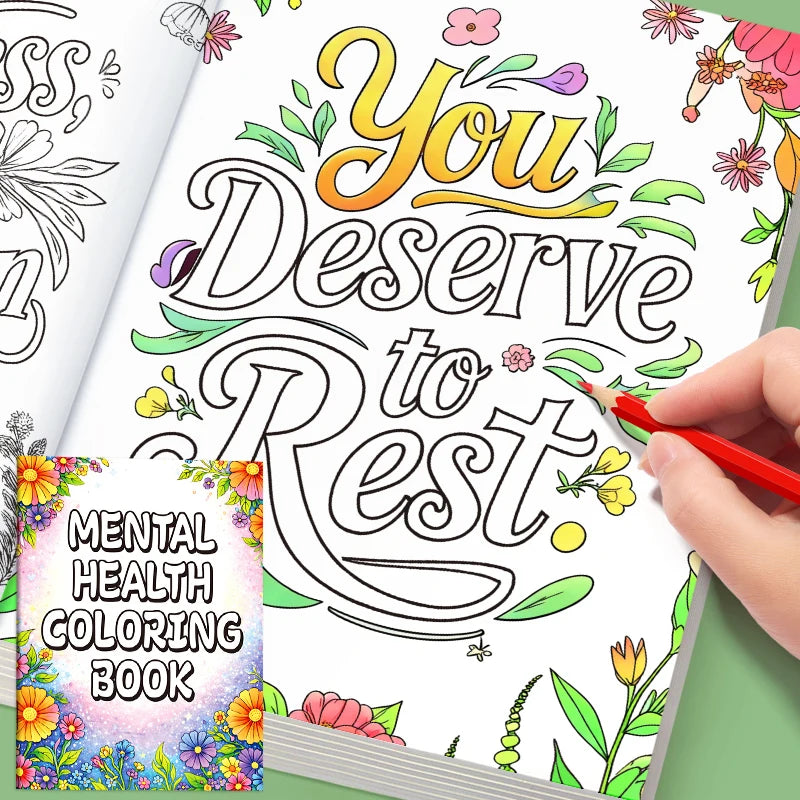 Mental Health Coloring Book for Adults, Beautiful Floral Stress Relief Pages, Inspirational Relaxing Art Therapy