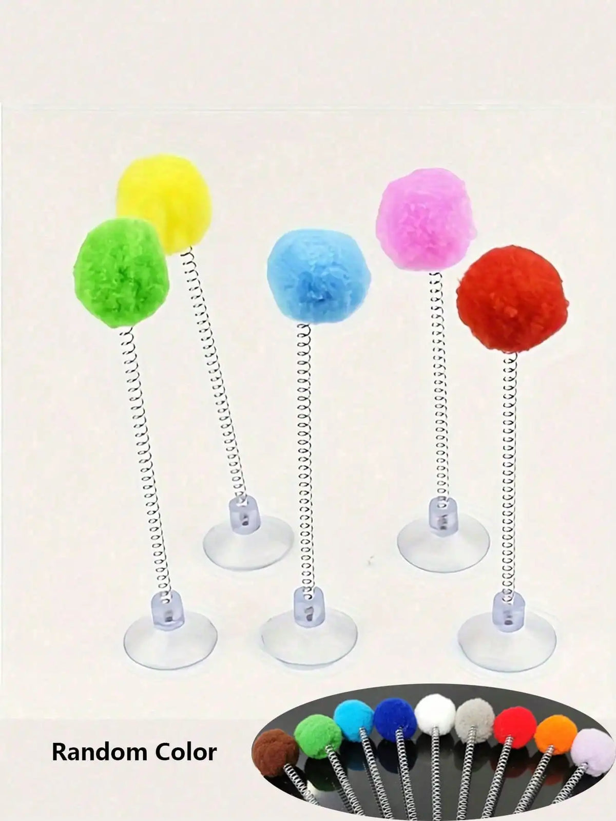Interactive Cat Toys, Includes Plush Ball, Metal Spring Teaser Wand And Suction Cup Base, Bright Color Durable Design, Battery-Free, Suitable For All Cat Breeds, Stimulates Hunting Instincts And Play Interest, Simulated Hunti