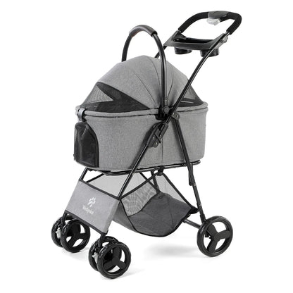 3 in 1 Folding Pet Stroller with Removable Carrier for Small/Medium Dogs and Cats, Waterproof, All-Terrain, with Sun Shade