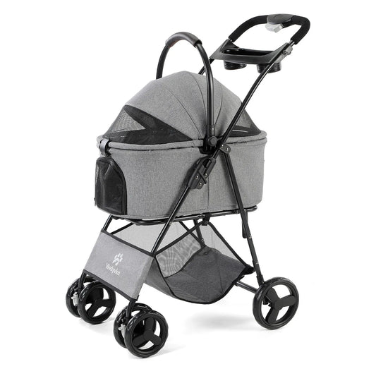3 in 1 Folding Pet Stroller with Removable Carrier for Small/Medium Dogs and Cats, Waterproof, All-Terrain, with Sun Shade