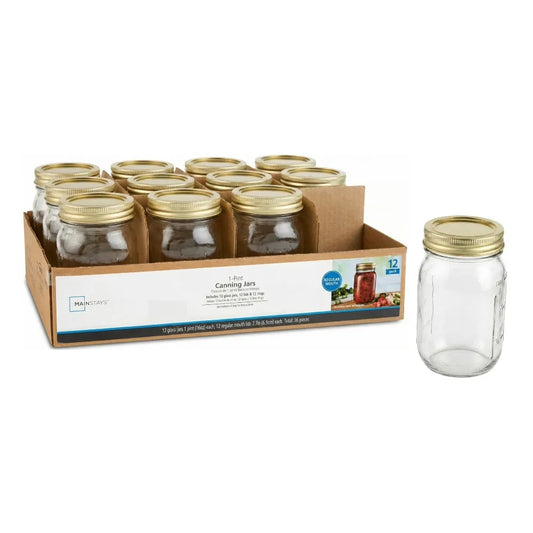 Regular Mouth Pint Canning Jars 16 oz Glass Mason Jars with Lids and Bands 12 Pack for Home Canning Preserving Pickling and Meal Prep Food
