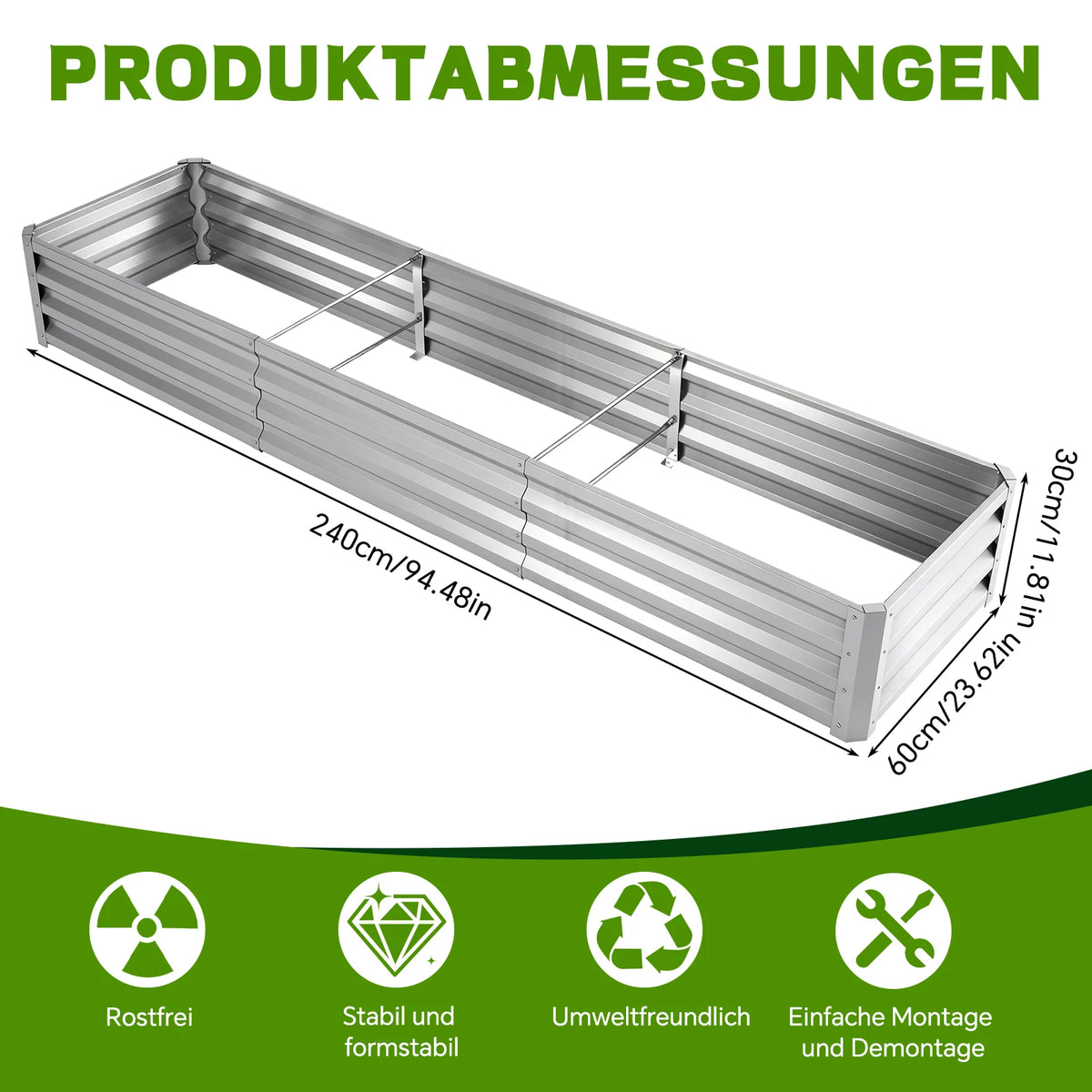 8×2×1ft Galvanized Metal Raised Garden Bed, 2FT Deep Root Elevated Planter Box Steel Large Vegetable Flower Bed Kit