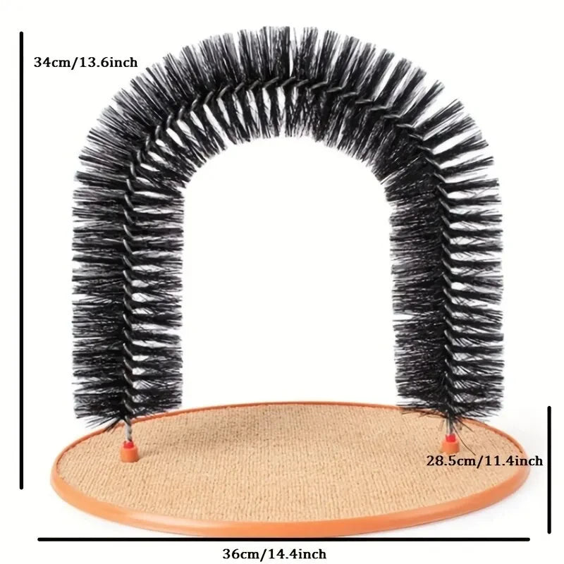 Cat Toy Arch Self Groom Pamper Feline with A Massage Rubbing Brush and Scratching Pad Interactive Toys