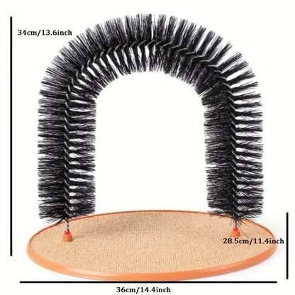 Cat Toy Arch Self Groom Pamper Feline with A Massage Rubbing Brush and Scratching Pad Interactive Toys