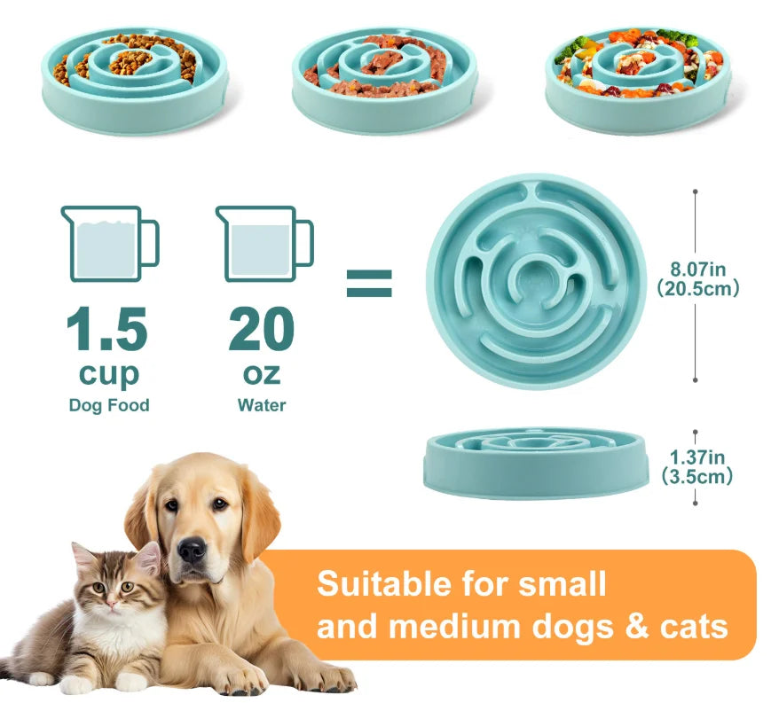 Slow Feeder Dog Bowl - Non-Slip Interactive Maze for Dogs & Cats, Prevents Bloat & Choking, Healthy Eating Design