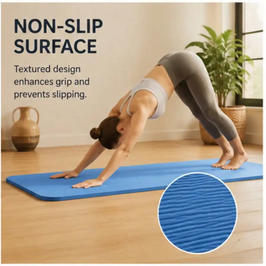 Extra Wide 8mm TPE Yoga Mat, Non Slip with Carrying Strap for Pilates, HIIT, Stretching & Home Gym