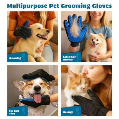 Pet Grooming Gloves Efficient Dog and Cat 2-in-1 Deshedding and Massage Mitt for Bathing, Washing