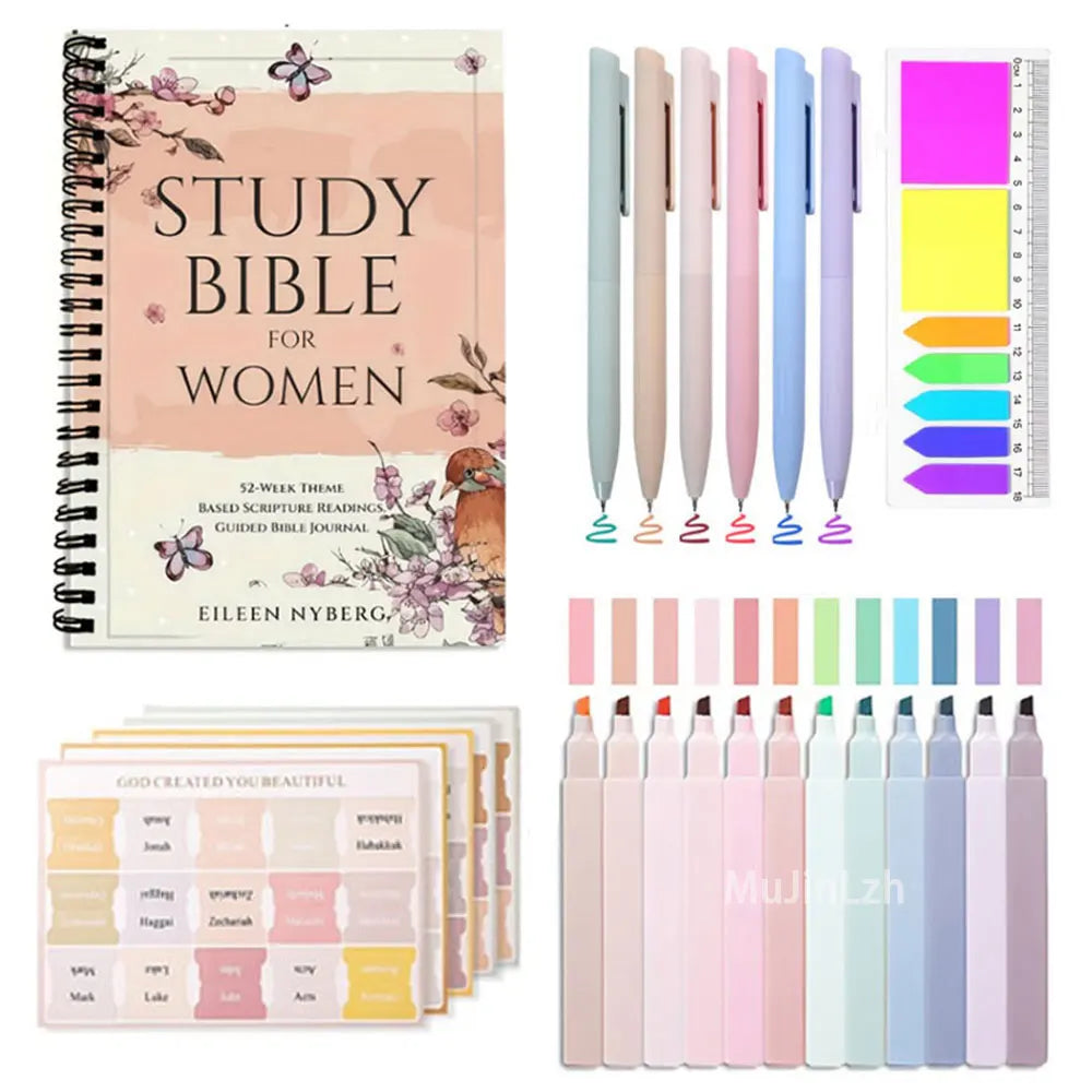 Bible Set Include Bible Quotes Spiral Coil Notebook,Pen and Tabs,Perfect Religious Gift for Church