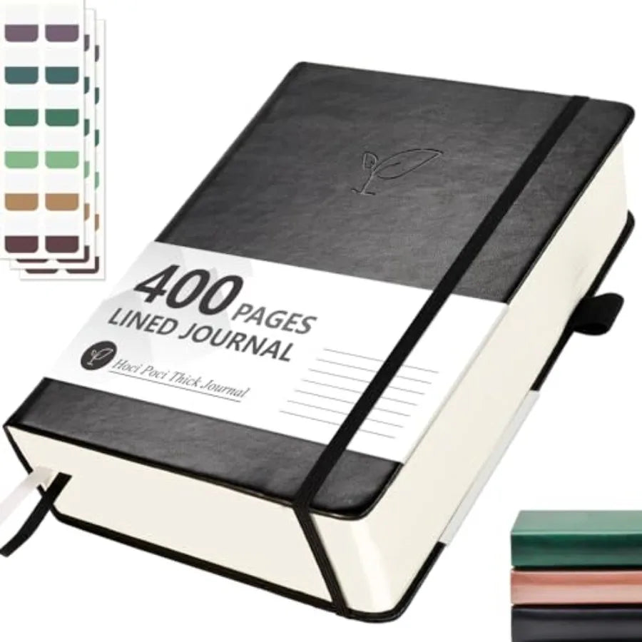 Lined Journal Notebook, 400 Pages Thick for Writing, A5 Hardcover Leather with 100Gsm College Ruled Paper