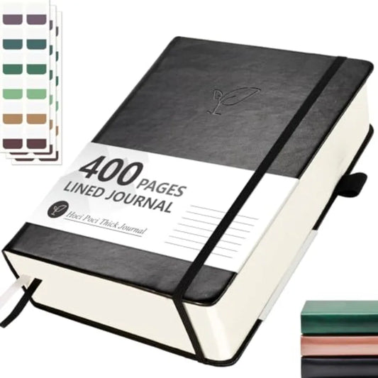 Lined Journal Notebook, 400 Pages Thick for Writing, A5 Hardcover Leather with 100Gsm College Ruled Paper