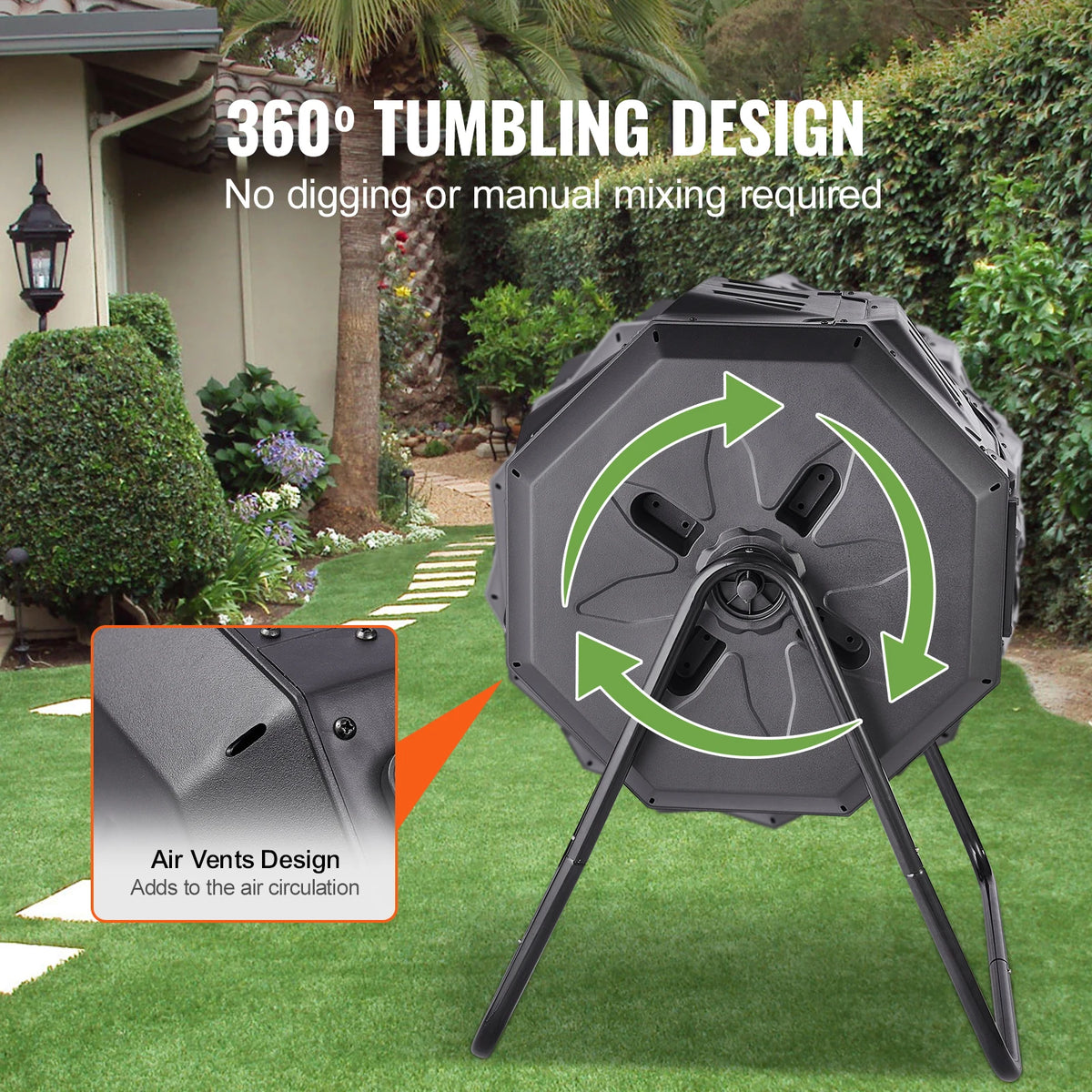 Compost Bin 18.5/37/43Gal Dual Chamber Composting Tumbler BPA FreeComposter Bin for Garden Kitchen Yard Outdoor