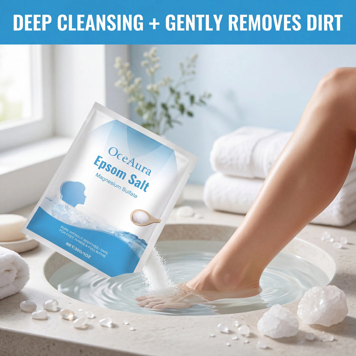 Pure Epsom Salt Magnesium Sulfate for Foot Hand Full Body Bath Soothing Relaxing Moisturizing Skincare