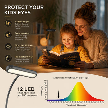 2PCS LED USB Rechargeable Book Light 3 Color Modes Warm Cool White Daylight Portable Adjustable Flexible Gooseneck Sturdy Clip On Reading Lamp