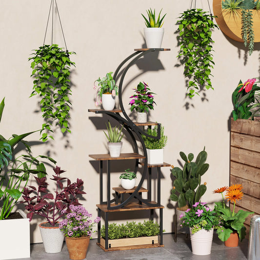 8-Tier Plant Stand, 62inch S-Shaped Plant Stands, Carbonized Treatment