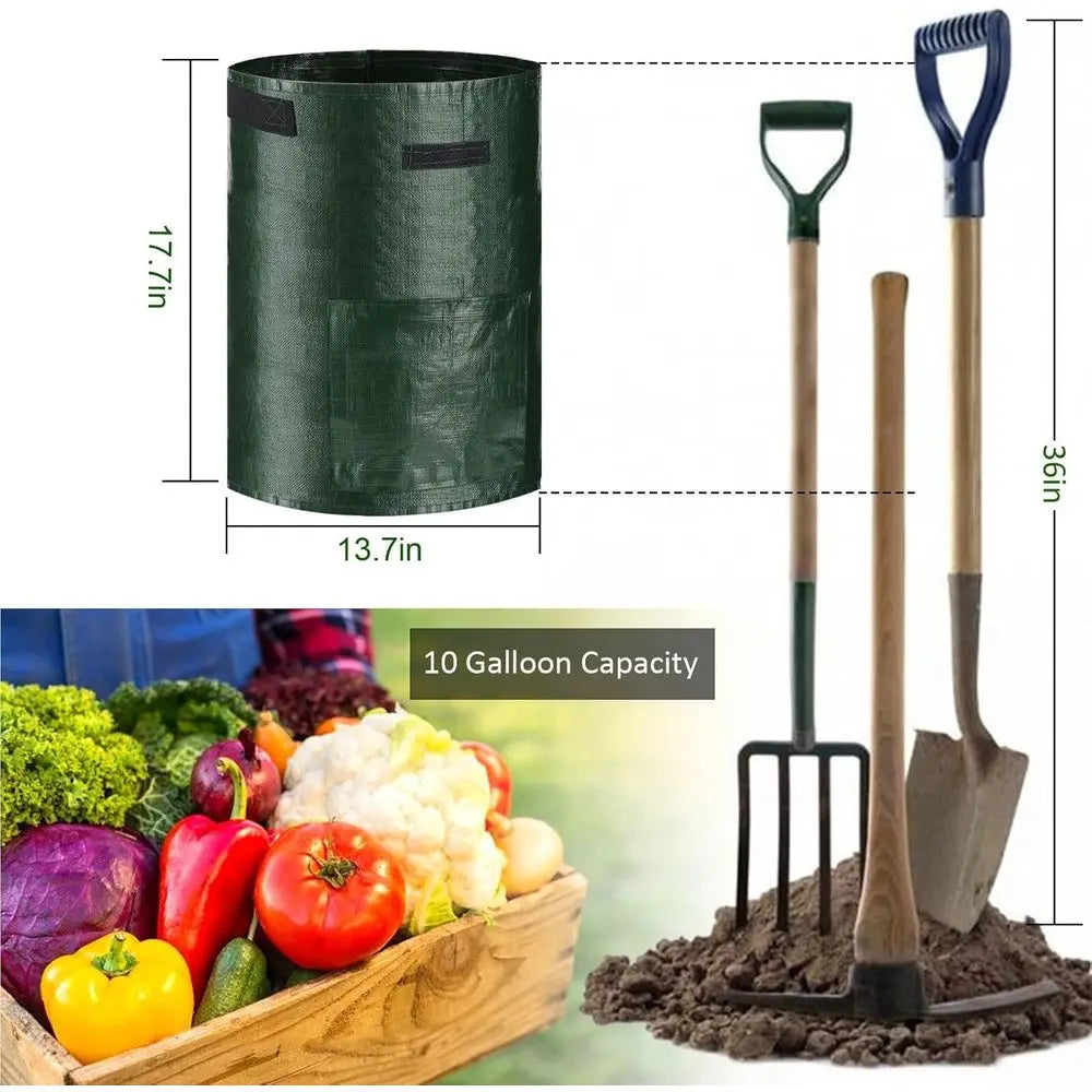 4-Pack 10 Gallon Grow Bags with Handles for Planting Potatoes, Onions, Fruits, and Vegetables - Green