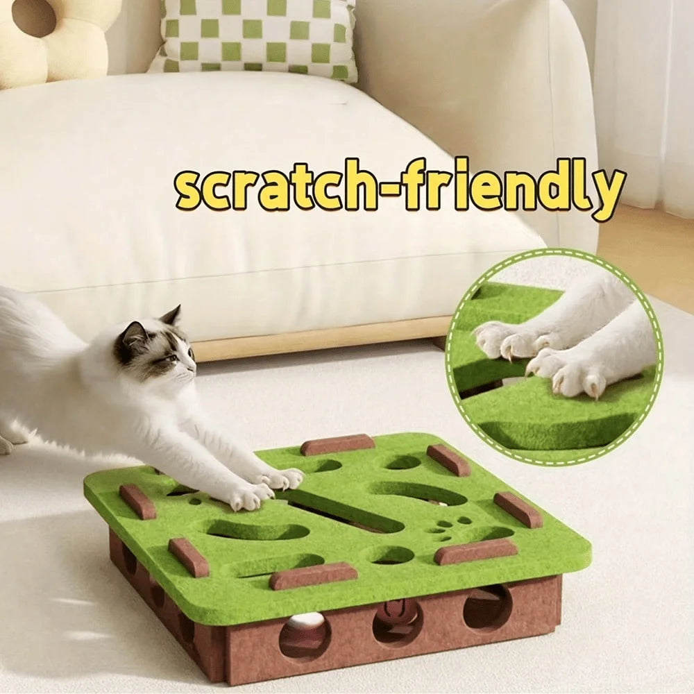 New Interactive Cat Toy, Cat Puzzle With Maze Tunnel And Bell Ball, Durable Felt Material, Battery-Free, Suitable For Indoor Cats