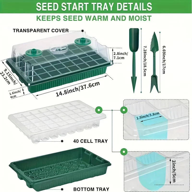 Seed Germination Tray With Growth Lamp, 2pcs Of 80 Grid Seedling Tray Kit With Humidity Cover/Indoor Plant Starter Kit, 8 LED Lights