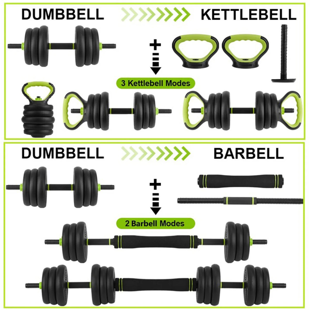 Adjustable Dumbbell Set 44 LBS PVC Coated, 4-in-1 Polygon Iron & Sand Filled Weights with Hollow Iron Rod 50cm & 8 Connectors, Convertible to Barbell Kettlebell, Home Gym Equipment