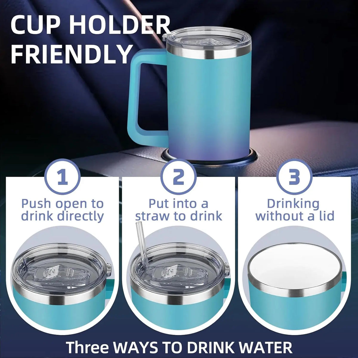 Sports 40oz Tumbler with Handle and 2 Straws, 2in 1 Lid Insulated Water Bottle Stainless Steel for Cold And Hot