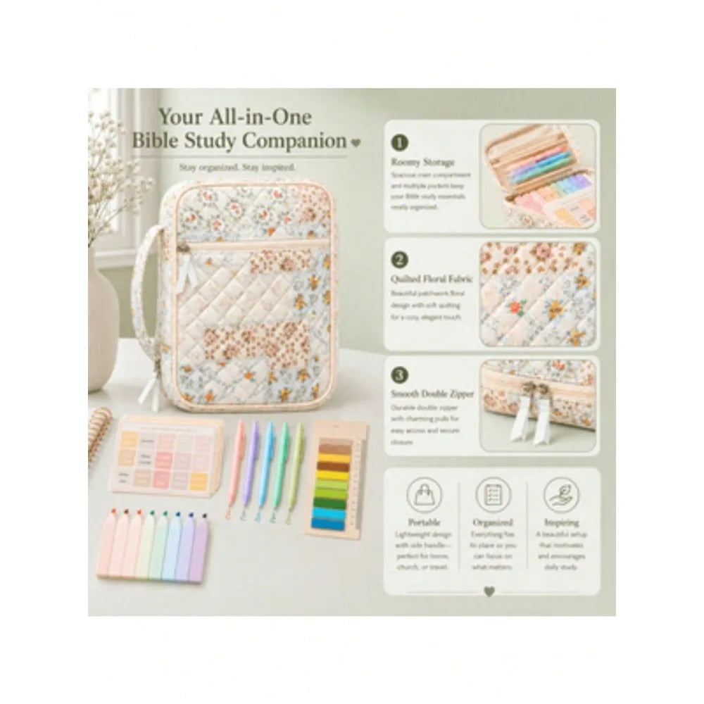 Women's Bible Cover Case – Bible Study Supplies – Bible & Journal Set – Portable Book Case – Includes Bible Highlighters – Christian Gift