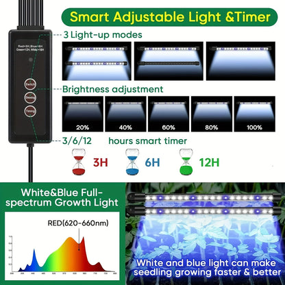 4 Sets of Seed Germination Tray Sets, Equipped with High-Dome Seed Germination Kit - 160 Cells, 8 LED Grow Lights, Smart Timer,