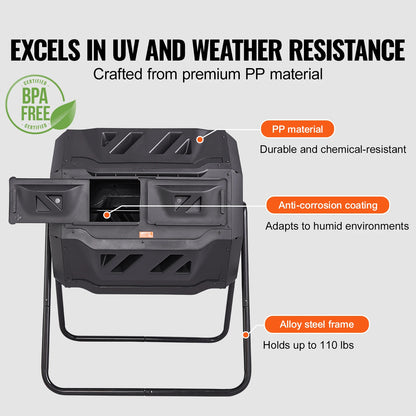 Compost Bin 18.5/37/43Gal Dual Chamber Composting Tumbler BPA FreeComposter Bin for Garden Kitchen Yard Outdoor