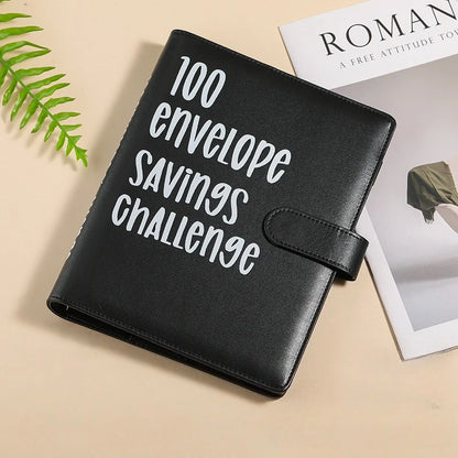 100 Envelope Savings Challenge Binder, Book with Envelopes, Leather, Cash Envelope Wallet for Budgeting & Financial Planning